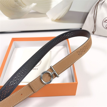 Hermes Reversible Belt 25MM Epsom Leather Silver Tone Hardware Brown/Black