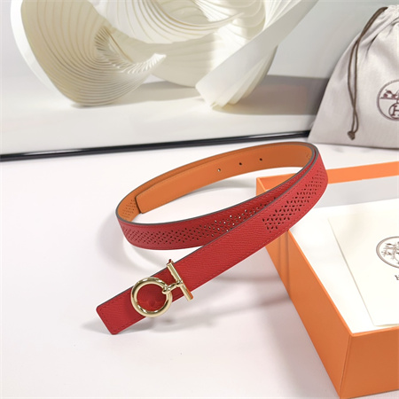 Hermes Reversible Belt 25MM Epsom Leather Gold Tone Hardware Red/Orange