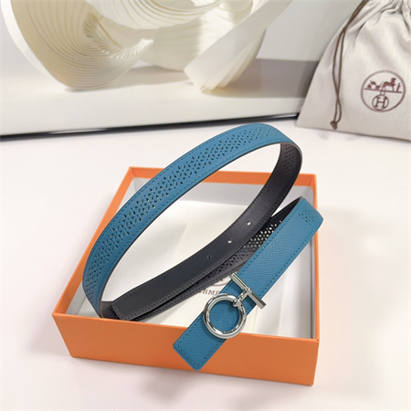 Hermes Reversible Belt 25MM Epsom Leather Silver Tone Hardware Blue/Black