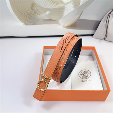 Hermes Reversible Belt 25MM Epsom Leather Gold Tone Hardware Orange/Black