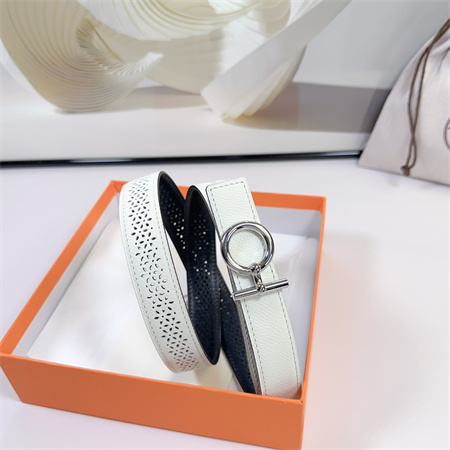 Hermes Reversible Belt 25MM Epsom Leather Silver Tone Hardware White/Black