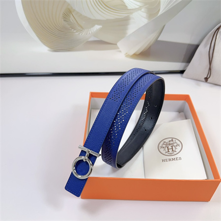 Hermes Reversible Belt 25MM Epsom Leather Silver Tone Hardware Blue/Black