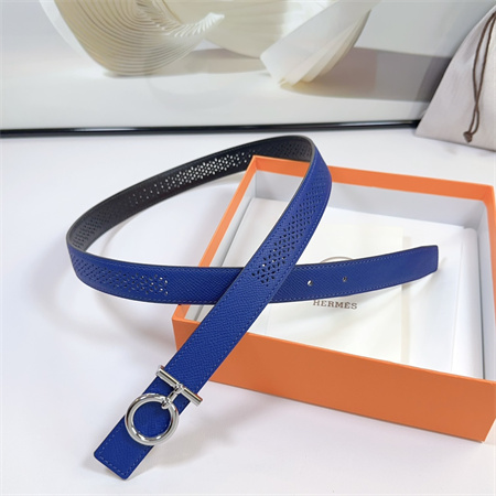Hermes Reversible Belt 25MM Epsom Leather Silver Tone Hardware Blue/Black