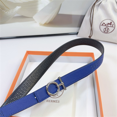 Hermes Reversible Belt 25MM Epsom Leather Silver Tone Hardware Blue/Black