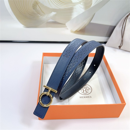 Hermes Reversible Belt 25MM Epsom Leather Gold Tone Hardware Blue/Black