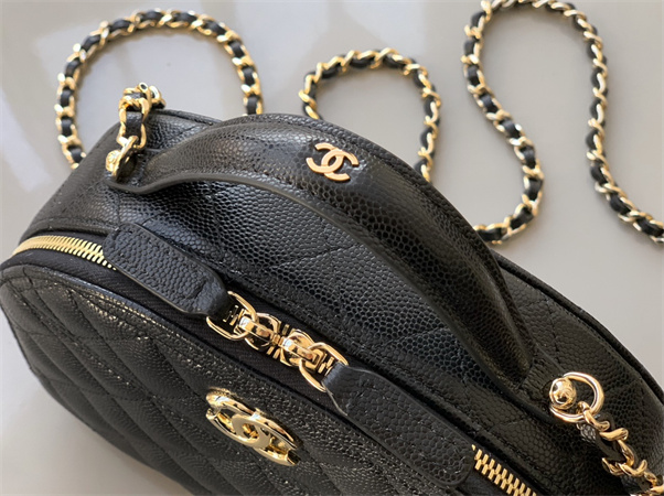 Chanel Mini Top Handle Bag With Chain Grained Calfskin Gold Tone Metal Black AP4438