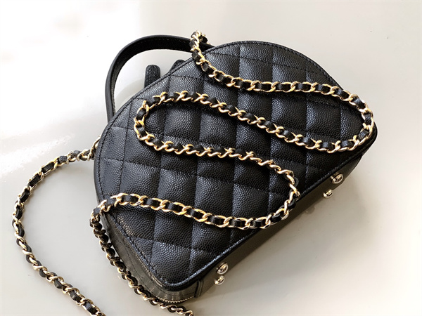 Chanel Mini Top Handle Bag With Chain Grained Calfskin Gold Tone Metal Black AP4438