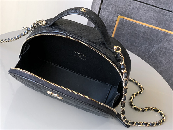 Chanel Mini Top Handle Bag With Chain Grained Calfskin Gold Tone Metal Black AP4438