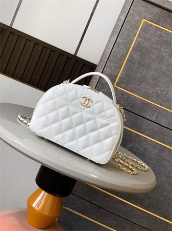 Chanel Mini Top Handle Bag With Chain Grained Calfskin Gold Tone Metal White AP4438