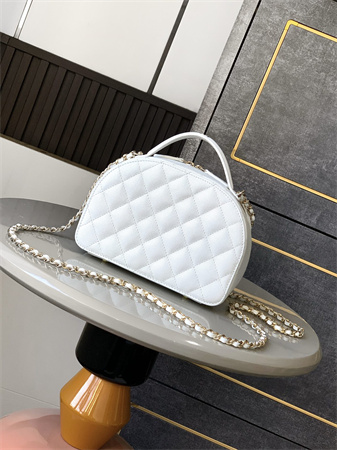 Chanel Mini Top Handle Bag With Chain Grained Calfskin Gold Tone Metal White AP4438