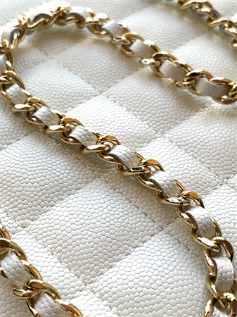 Chanel Mini Top Handle Bag With Chain Grained Calfskin Gold Tone Metal White AP4438