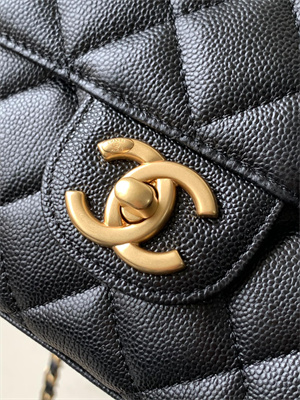 CHANEL 25P Classic Flap Bag Grained Calfskin Gold Tone Metal Black AS5240