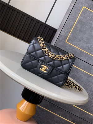 CHANEL 25P Mini Classic Flap Bag Grained Calfskin Gold Tone Metal Black AS5329
