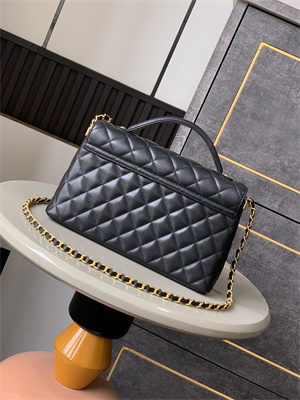 CHANEL Flap Bag With Top Handle Lambskin Gold Tone Metal Black AS5356
