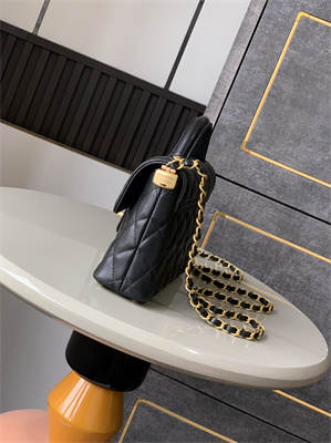 CHANEL Mini Flap Bag With Top Handle Lambskin Gold Tone Metal Black AS5355