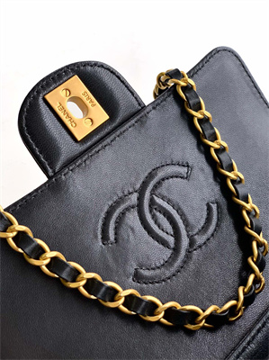 CHANEL Mini Flap Bag With Top Handle Lambskin Gold Tone Metal Black AS5355