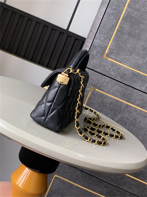 CHANEL Mini Flap Bag With Top Handle Lambskin Gold Tone Metal Black AS5354