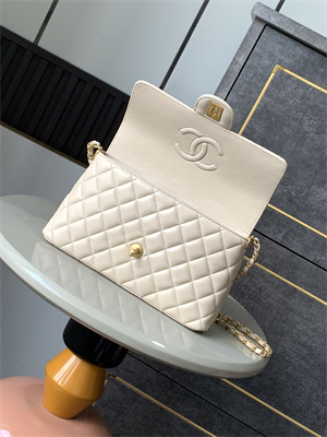 CHANEL Flap Bag With Top Handle Lambskin Gold Tone Metal Beige AS5356