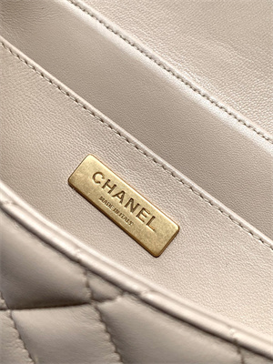 CHANEL Flap Bag With Top Handle Lambskin Gold Tone Metal Beige AS5356