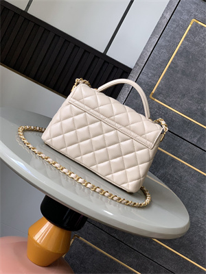 CHANEL Mini Flap Bag With Top Handle Lambskin Gold Tone Metal Beige AS5355