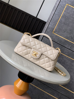 CHANEL Mini Flap Bag With Top Handle Lambskin Gold Tone Metal Beige AS5354