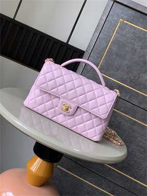 CHANEL Flap Bag With Top Handle Lambskin Gold Tone Metal Pink AS5356