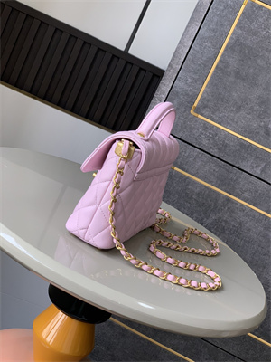 CHANEL Mini Flap Bag With Top Handle Lambskin Gold Tone Metal Pink AS5355