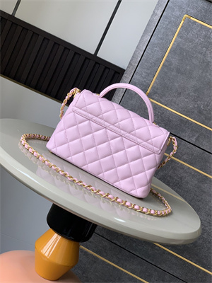 CHANEL Mini Flap Bag With Top Handle Lambskin Gold Tone Metal Pink AS5355