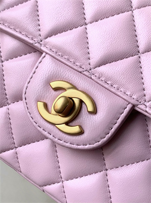 CHANEL Mini Flap Bag With Top Handle Lambskin Gold Tone Metal Pink AS5355