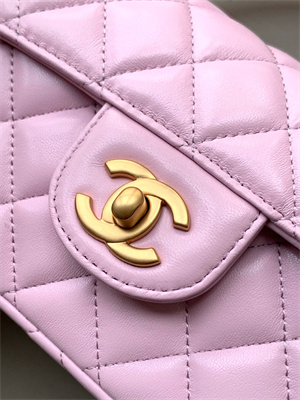 CHANEL Mini Flap Bag With Top Handle Lambskin Gold Tone Metal Pink AS5354