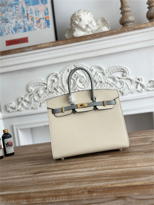 Bir.kin Sellier Bag Epsom Leather 25CM Gold/Silver Hardware In Craie/Blue Glacier HS