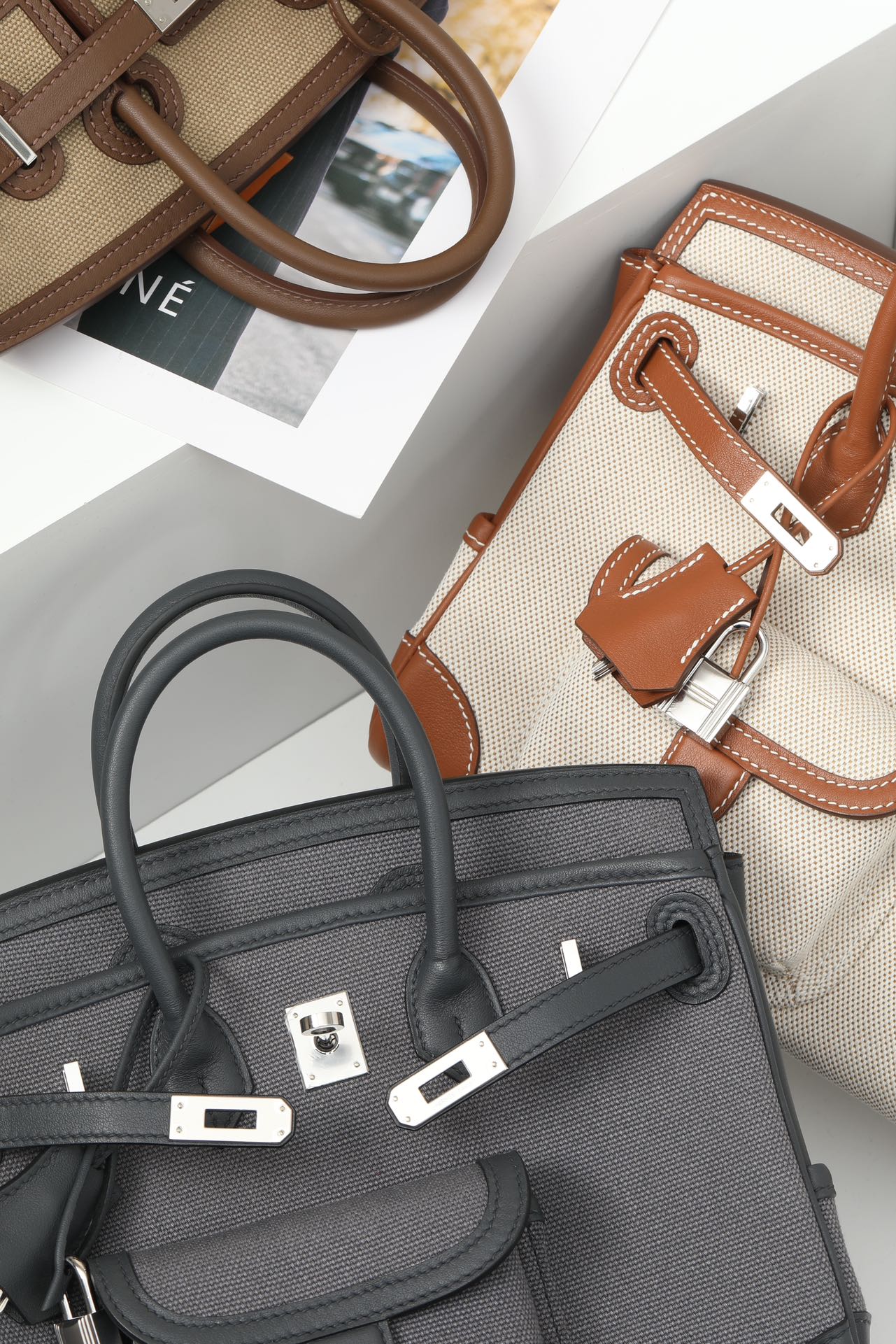 Birkin Cargo Bag 25 Swift Leather/Canvas Silver Hardware 7 Color Options HS