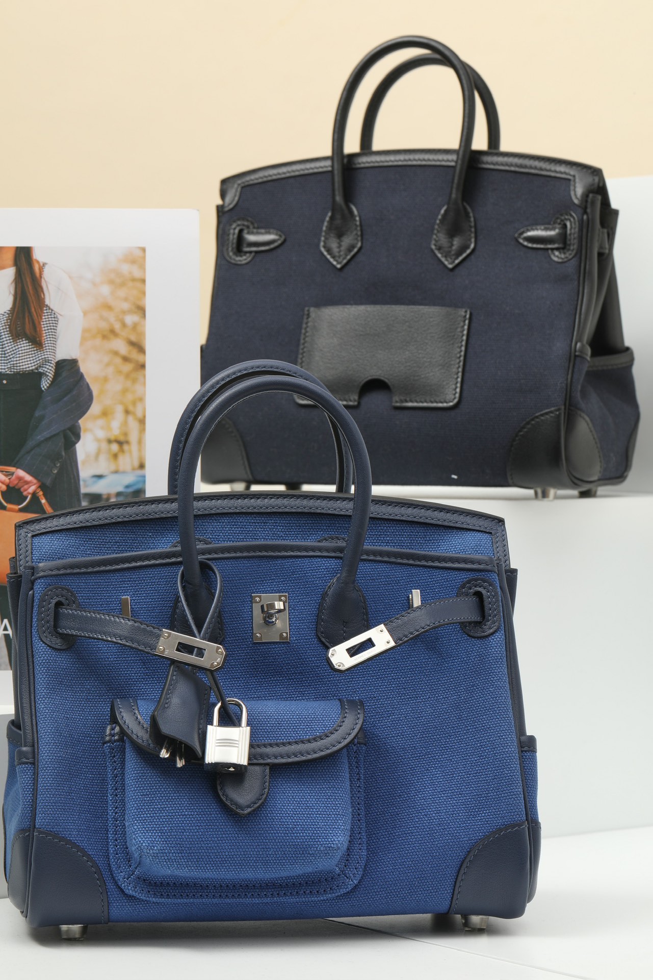 Birkin Cargo Bag 25 Swift Leather/Canvas Silver Hardware 7 Color Options HS