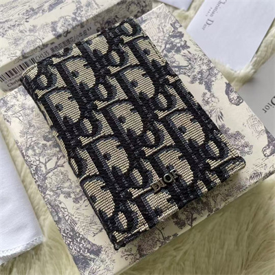 CD Vertical Bifold Card Holder Beige and Black Dior Oblique Jacquard