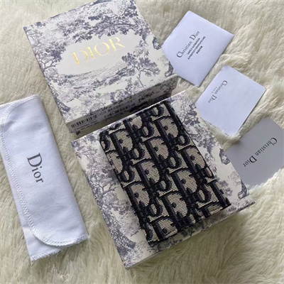 CD Vertical Bifold Card Holder Beige and Black Dior Oblique Jacquard