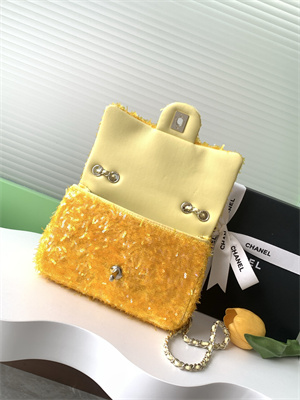 Cha.nel Flap Bag Sequins and Gold Tone Metal Yellow AS4561