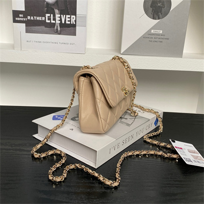 Chanel FLAP PHONE HOLDER WITH CHAIN Lambskin Gold-Tone Metal Beige AP4592