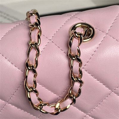 Chanel FLAP PHONE HOLDER WITH CHAIN Lambskin Gold-Tone Metal Pink AP4592