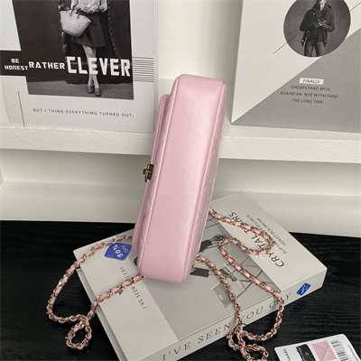 Chanel FLAP PHONE HOLDER WITH CHAIN Lambskin Gold-Tone Metal Pink AP4592