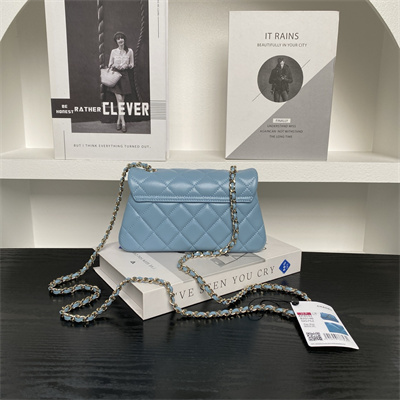 Chanel FLAP PHONE HOLDER WITH CHAIN Lambskin Gold-Tone Metal Blue AP4592