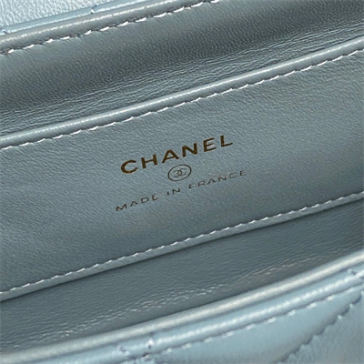 Chanel FLAP PHONE HOLDER WITH CHAIN Lambskin Gold-Tone Metal Blue AP4592