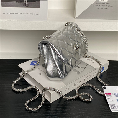 Chanel FLAP PHONE HOLDER WITH CHAIN Lambskin Sivler-Tone Metal Silver AP4592