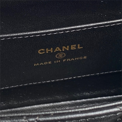 Chanel FLAP PHONE HOLDER WITH CHAIN Lambskin Gold-Tone Metal Black AP4592