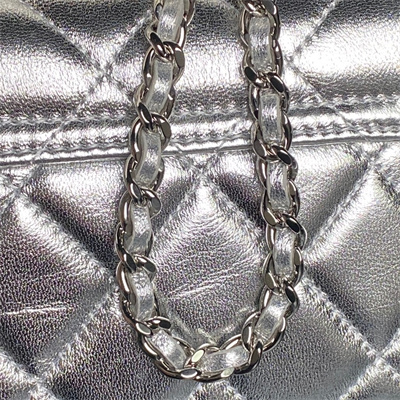Chanel Mini FLAP PHONE HOLDER WITH CHAIN Lambskin Silver-Tone Metal Silver AP4593