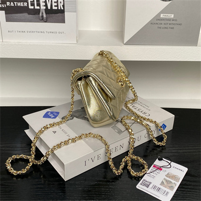 Chanel Mini FLAP PHONE HOLDER WITH CHAIN Lambskin Gold-Tone Metal Gold AP4593