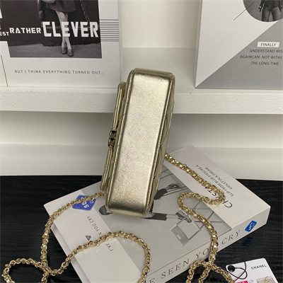 Chanel Mini FLAP PHONE HOLDER WITH CHAIN Lambskin Gold-Tone Metal Gold AP4593