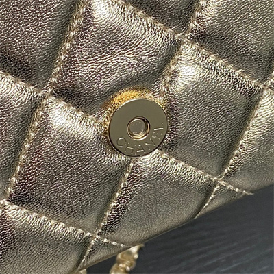 Chanel Mini FLAP PHONE HOLDER WITH CHAIN Lambskin Gold-Tone Metal Gold AP4593