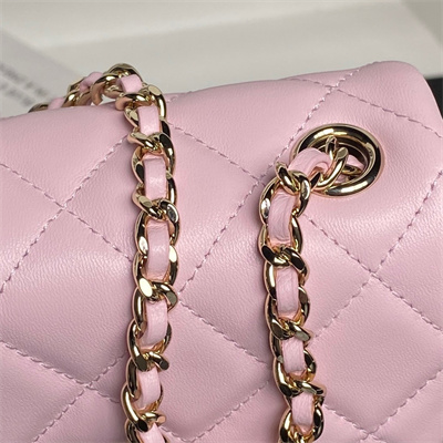 Chanel Mini FLAP PHONE HOLDER WITH CHAIN Lambskin Gold-Tone Metal Pink AP4593
