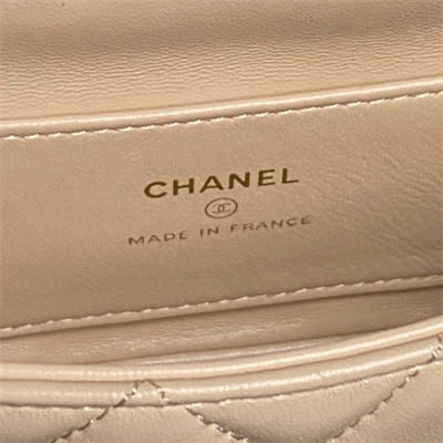 Chanel Mini FLAP PHONE HOLDER WITH CHAIN Lambskin Gold-Tone Metal Beige AP4593