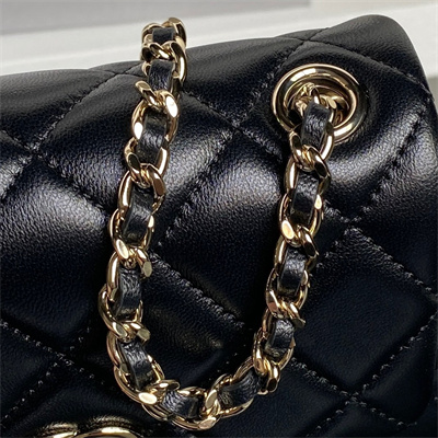 Chanel Mini FLAP PHONE HOLDER WITH CHAIN Lambskin Gold-Tone Metal Black AP4593